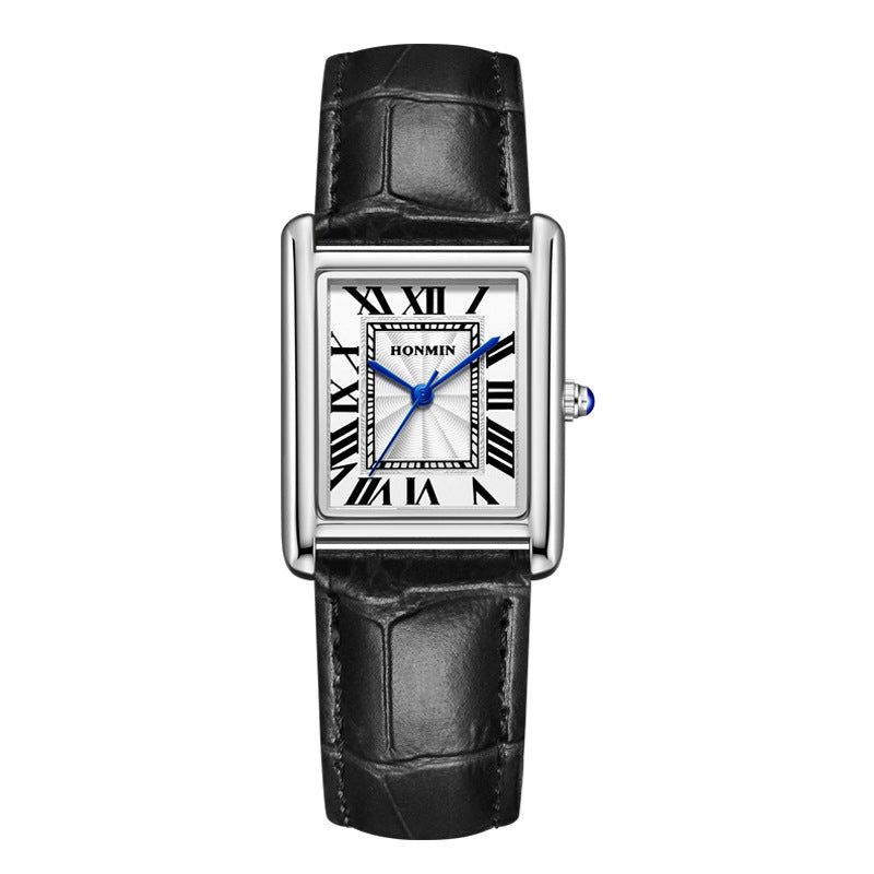 Reloj de pulsera de cuero para parejas, sencillo, cuadrado, para estudiantes, resistente al agua.