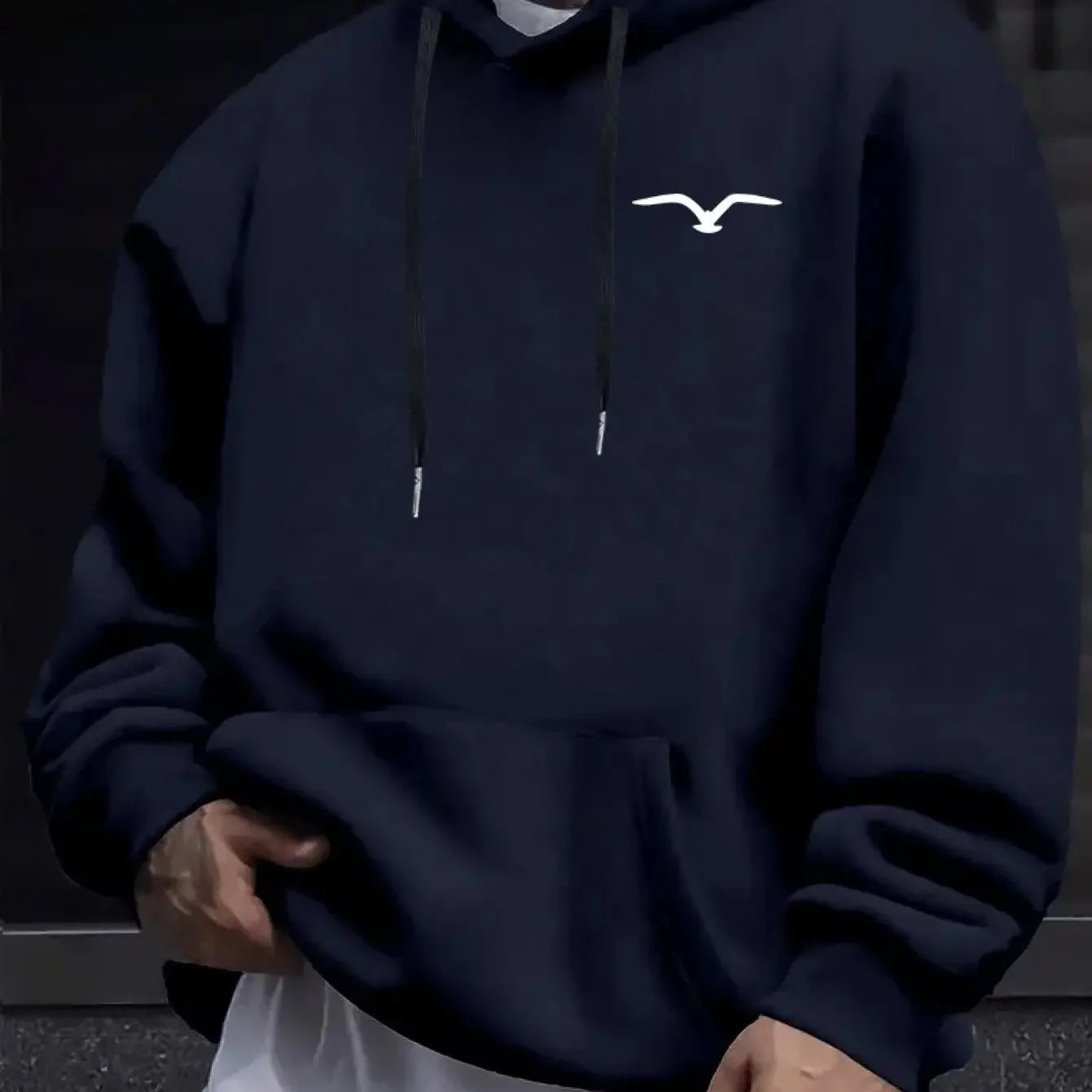 Mens Casual Bird-Print Long-Sleeve Hoodie