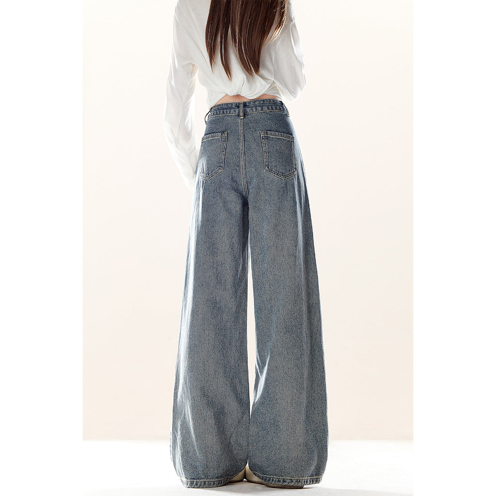 Natural Rustic-style Embroidered Denim Jeans With A Puppy Design For Women
