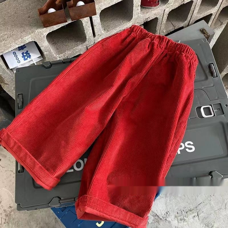 Pantalones acampanados cálidos de estilo coreano para niñas, pantalones largos de pana con forro polar para bebés.