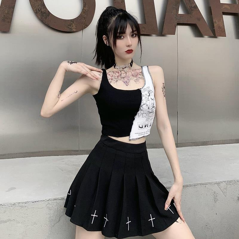 Street Style Womens Tank Top With Patchwork Print