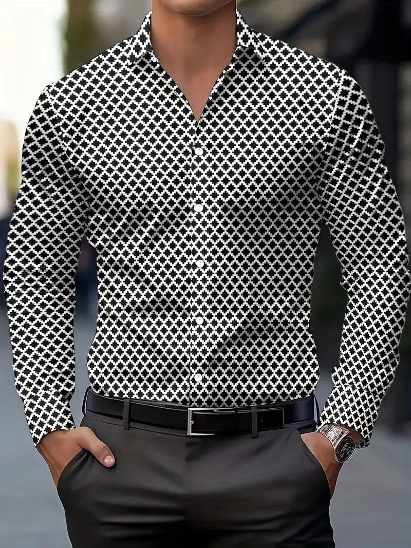 Fashionable Casual Printed Long-Sleeve Mens Shirt