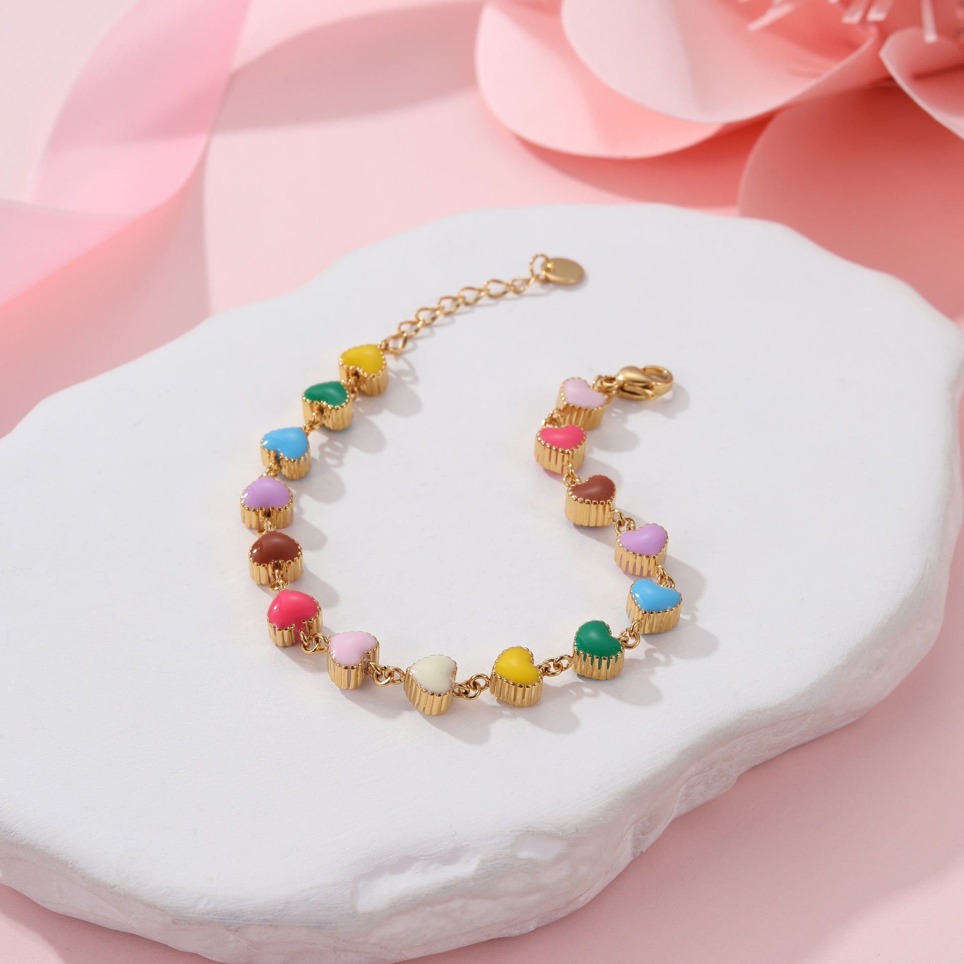 Collar de aceite colorido con forma de corazón de amor y pulsera de acero de titanio