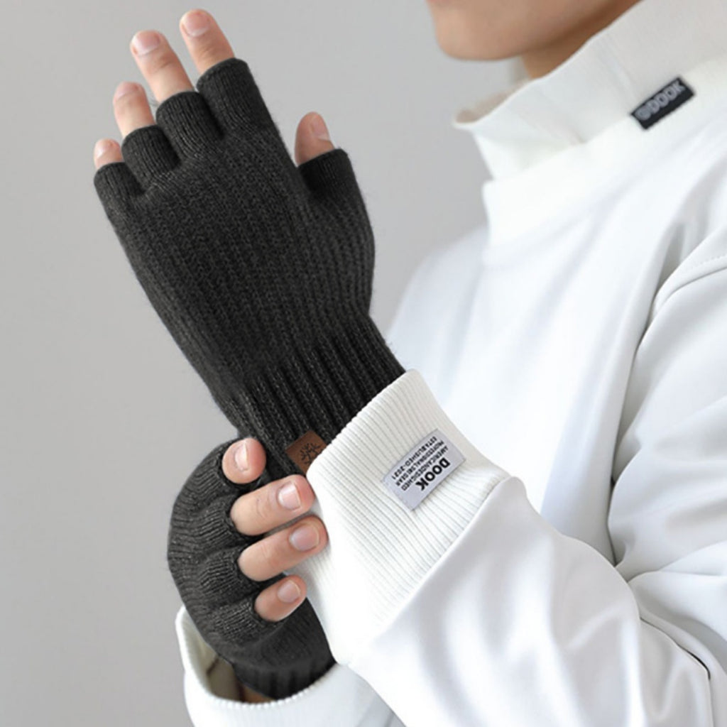 Guantes térmicos de medio dedo con forro polar para exteriores para hombre