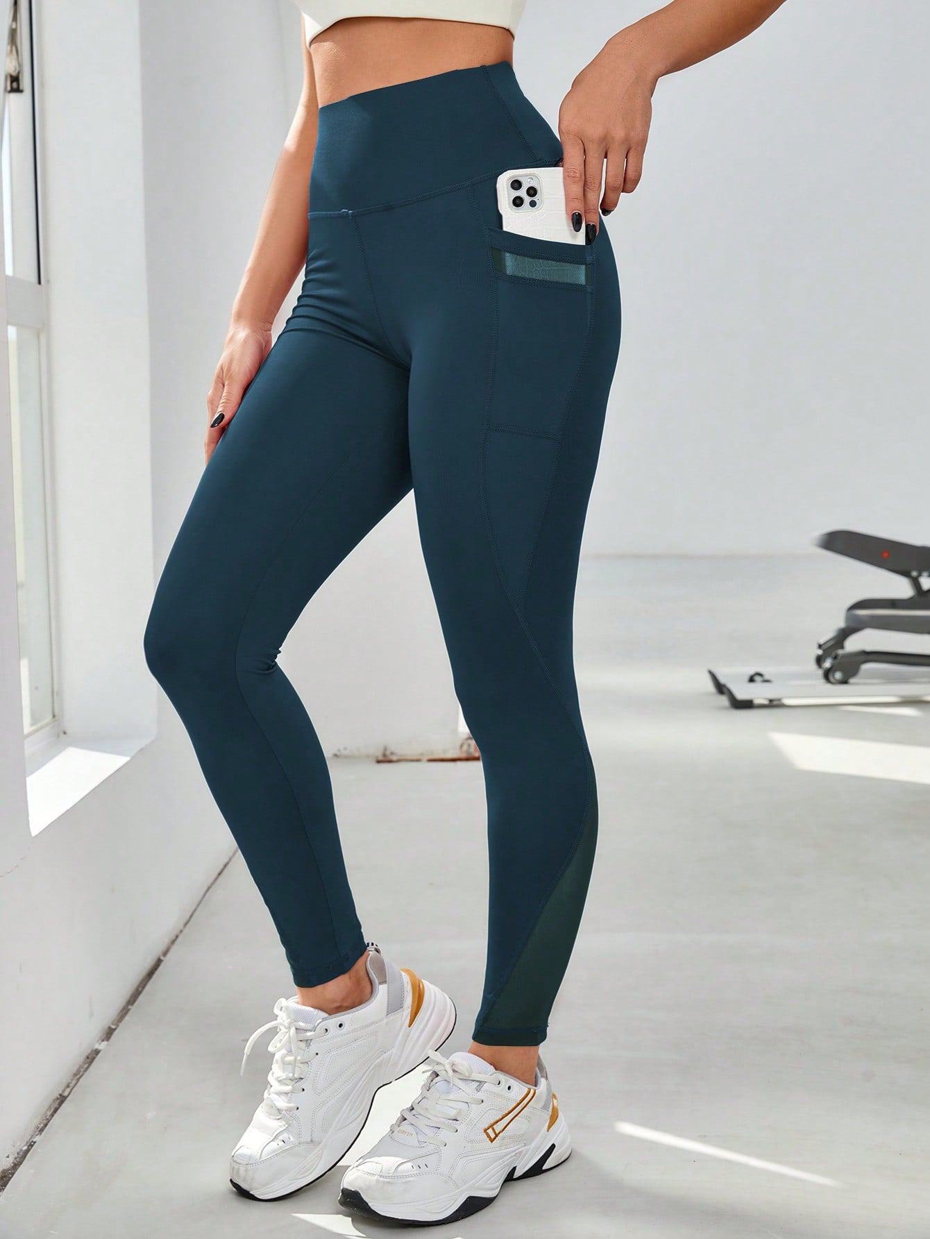 Pantalones de yoga de cintura alta con costuras de granadina, bolsillo, secado rápido, transpirables, para levantar la cadera.