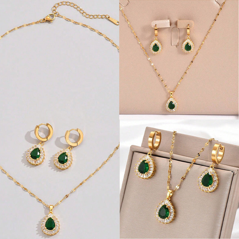 Collar y pendientes de traje blanco de jade estilo retro de Hong Kong, joyería que combina con todo.