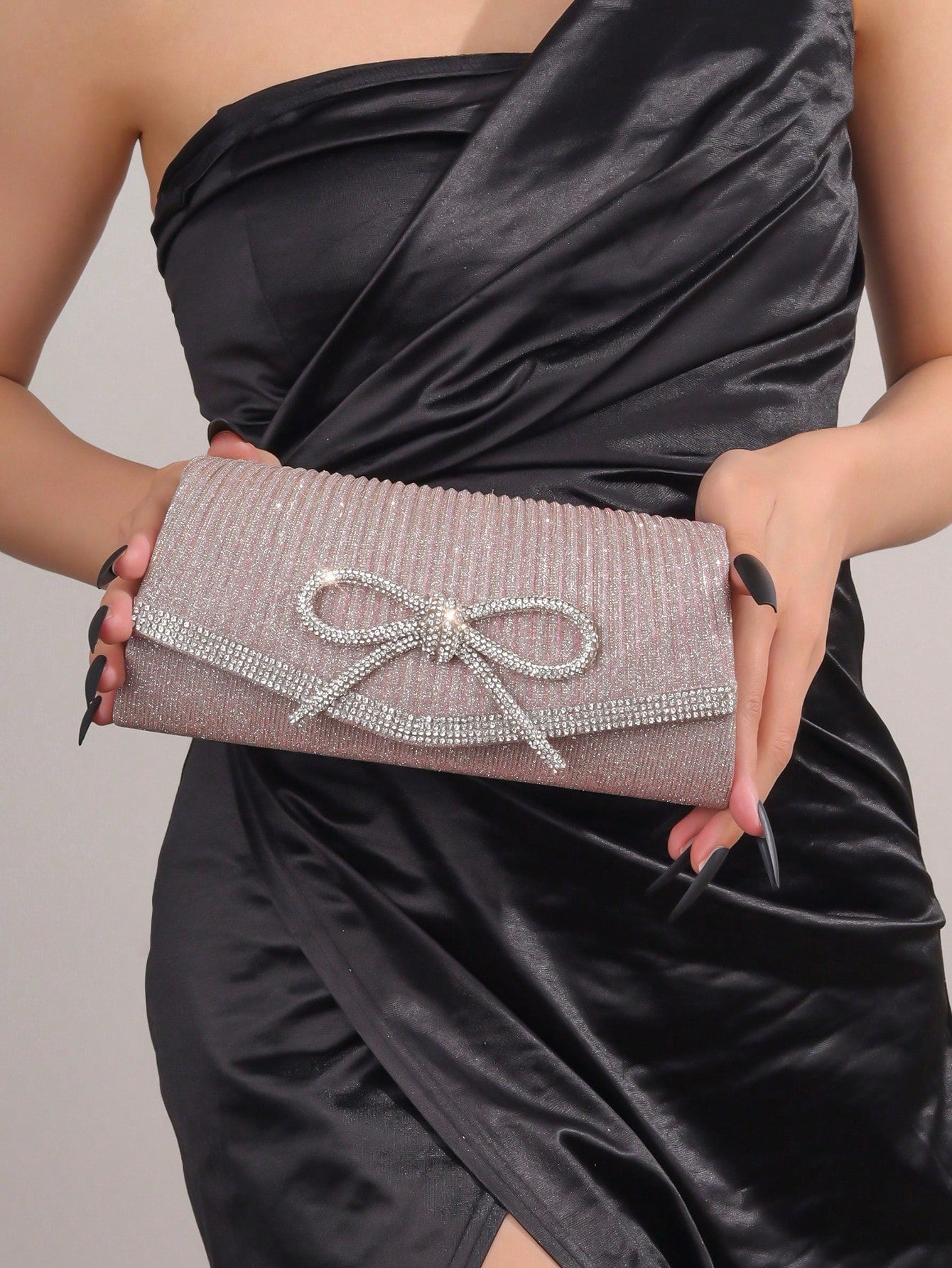 Bolso de noche con lazo, bolso de mano brillante para mujer, bolso de mano elegante con purpurina y diamantes de imitación para boda, fiesta o graduación.