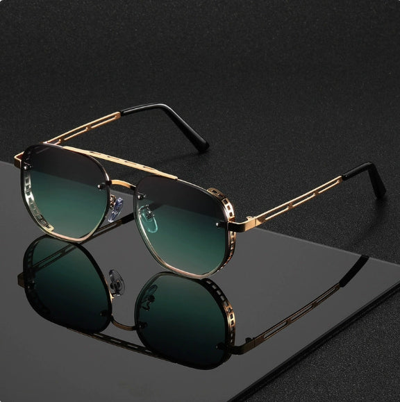 Retro Double-bridge Hollow-out Metal Sunglasses With A Premium, High-end Look
