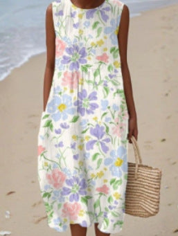 Vestido informal estampado sin mangas con bolsillos y un toque sofisticado