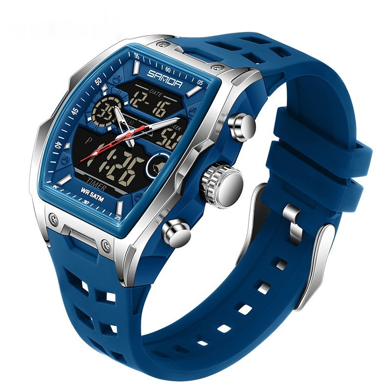 Reloj electrónico deportivo luminoso multifuncional con forma de barril