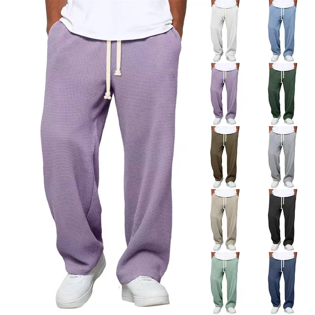 Pantalones deportivos anchos de punto gofre de corte relajado para hombre