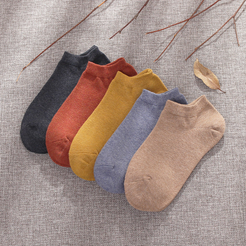 Calcetines tobilleros de corte bajo, transpirables, de algodón, de color liso, de verano, de negocios, modernos, absorbentes del sudor y de corte bajo.