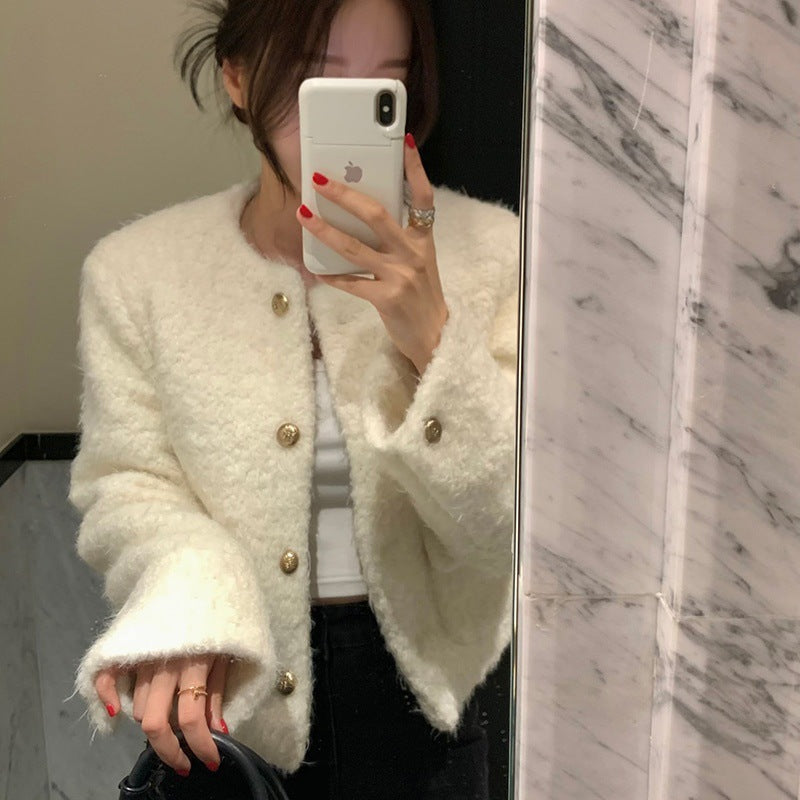 Abrigo de lana retro elegante de un solo pecho para mujer