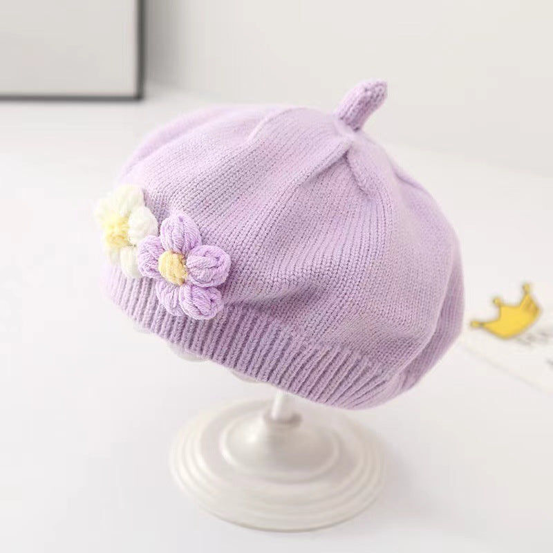 Gorro de niña Boina de punto de lana para bebé