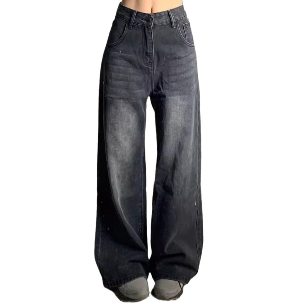 Washed Jeans Plus Size High Waist Loose Straight Wide Leg Pants