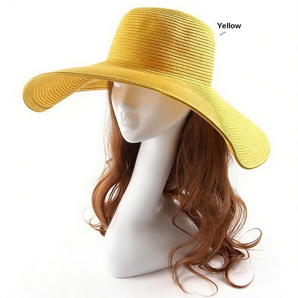 Large-brimmed Round-top Straw Hat For Summer Solid Color DIY-friendly