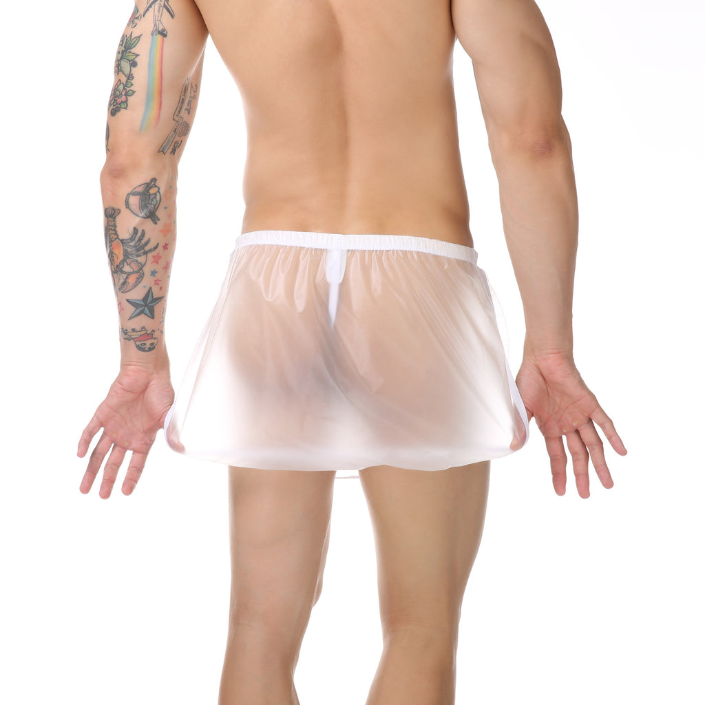 Falda bóxer dos en uno transparente y sexy para hombre