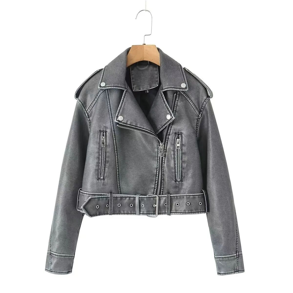 Chaqueta holgada lavada con cuello vuelto estilo urbano retro, la más vendida