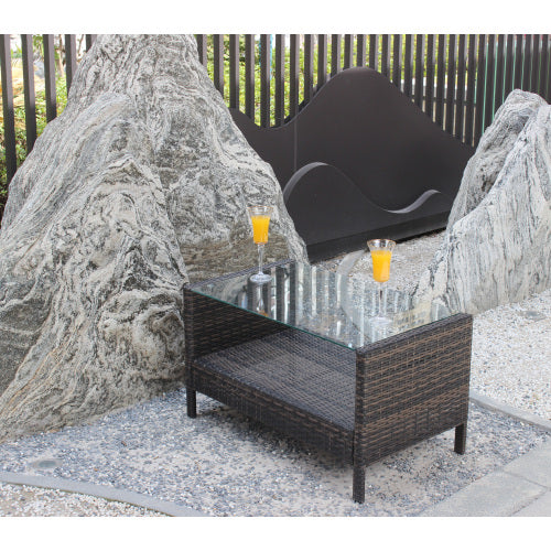 Mesa de centro para muebles de patio al aire libre con vidrio templado transparente