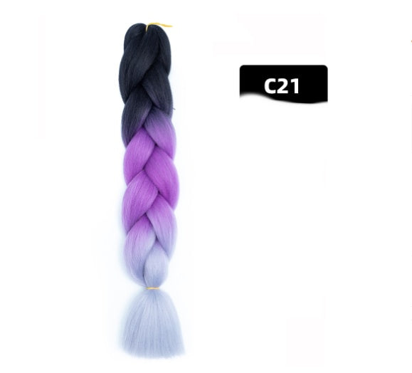 Peluca de seda africana de alta temperatura con fibra química y trenza grande en color degradado