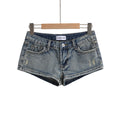 Figure-hugging Hot Pants Pocketed Washed Denim Shorts