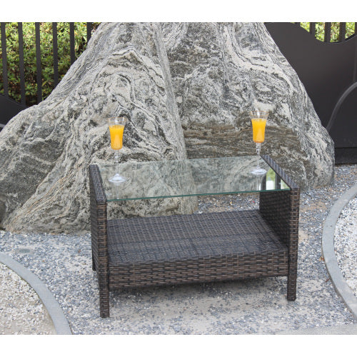 Mesa de centro para muebles de patio al aire libre con vidrio templado transparente