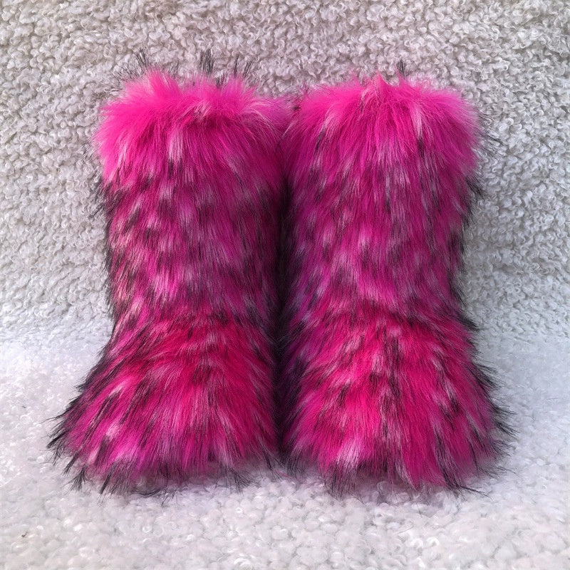 Botas de nieve de piel de zorro y perro mapache