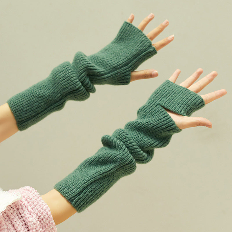 Guantes de invierno largos de medio dedo de cachemira de color liso para mujer