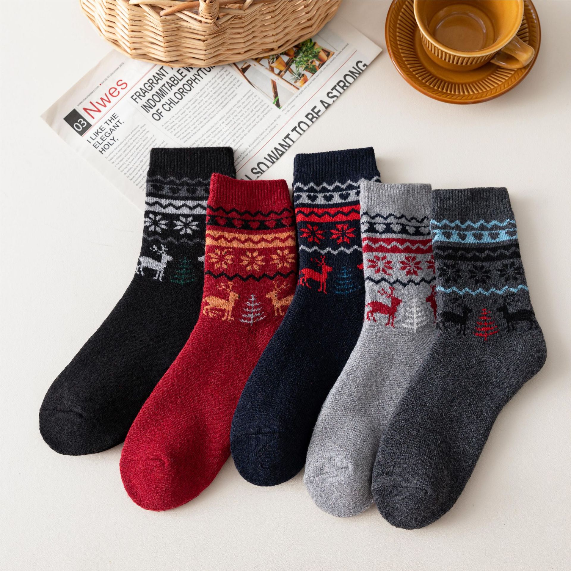 Calcetines de hombre de lana estilo étnico vintage para invierno