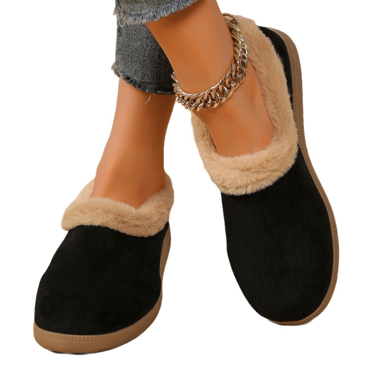 Botas de nieve cortas con suela gruesa y boca de piel