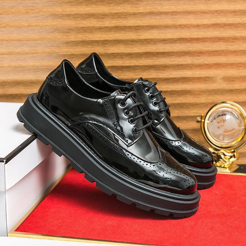 Zapatos formales de cuero brillante con aumento de altura, estilo británico