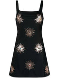 Diamond Embellished Square Neck Sheath Dress For Women Little Black Dress