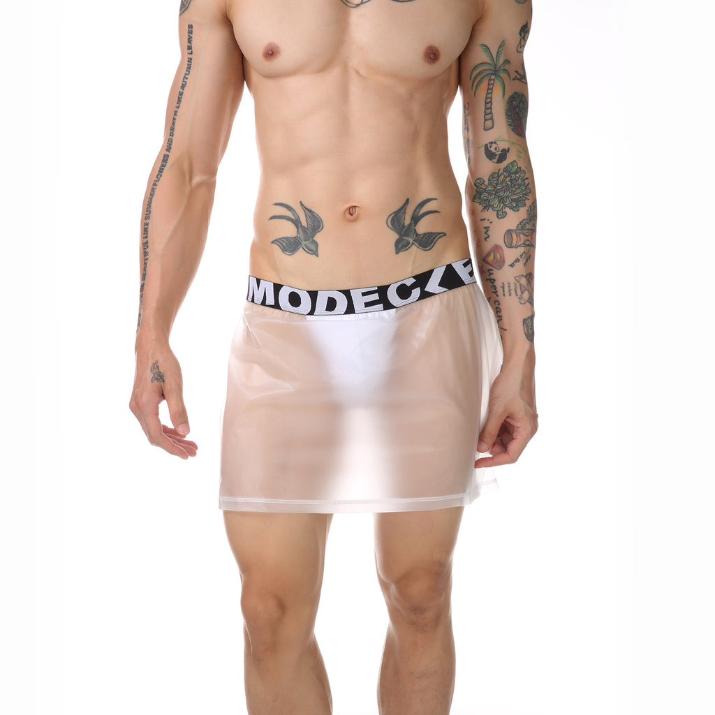 Minifalda de PVC transparente para hombre, dos piezas, sexy, con abertura lateral