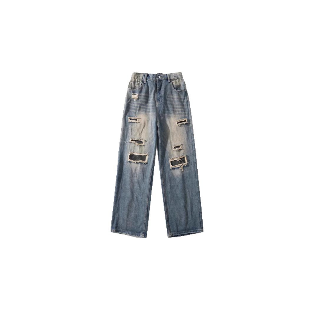 Mens American-style Streetwear Camouflage Ripped Jeans