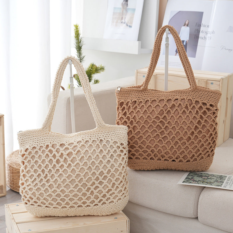 Bolso de mano informal de paja tejido a mano