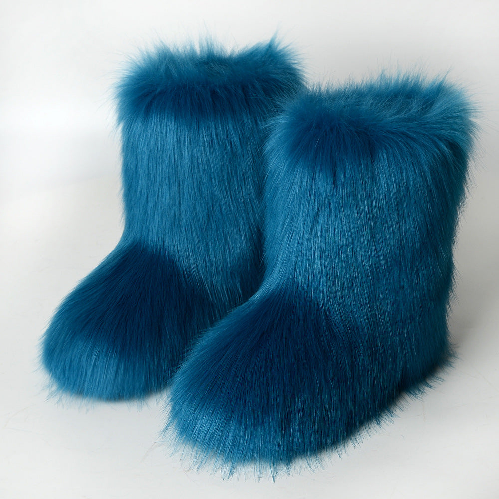 Zapatos de mujer Botas de piel de zorro Botas de nieve anti-piel de forro polar