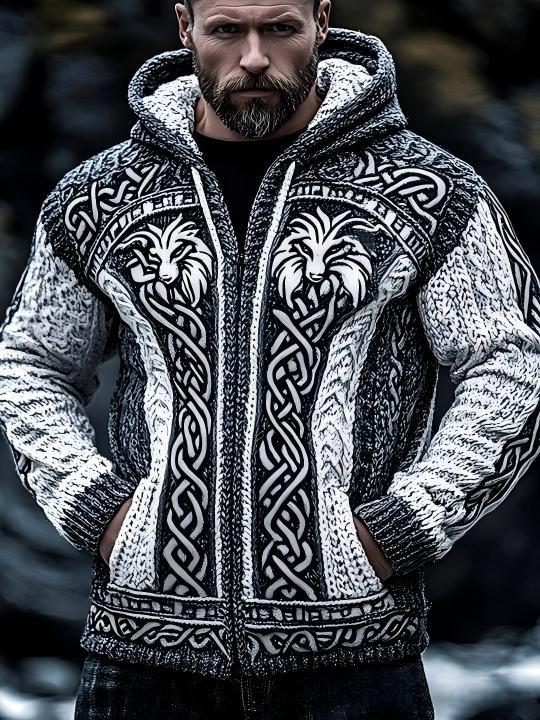 Sudadera con capucha informal estampada con dos bolsillos y cremallera para hombre