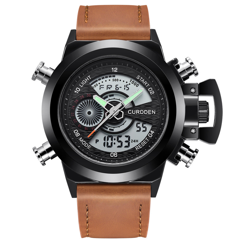 Reloj deportivo multifuncional con doble pantalla y cinturón de moda para hombre.