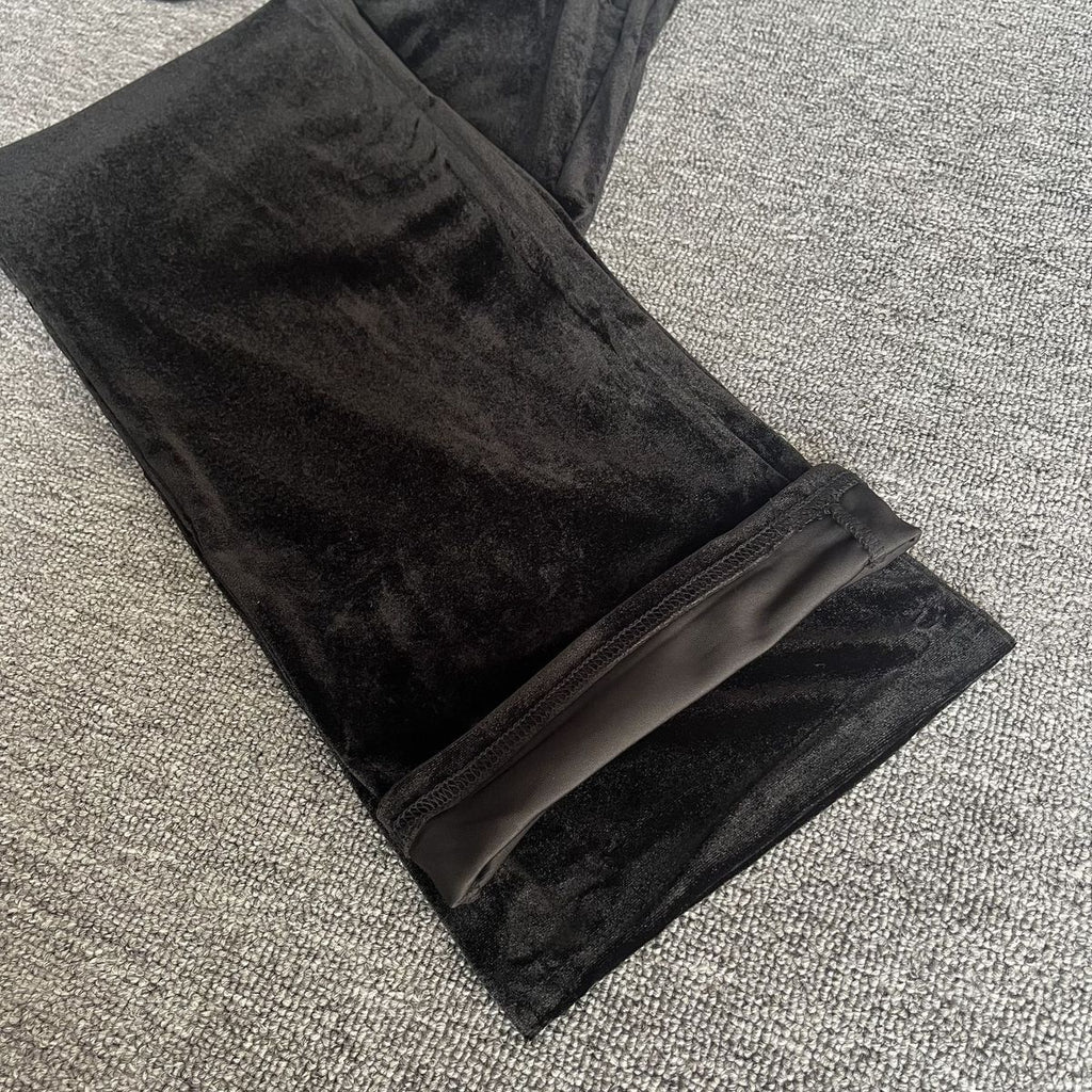 Gold Velvet High-waisted Solid-color Pants Are Slimming And Loose-fitting.