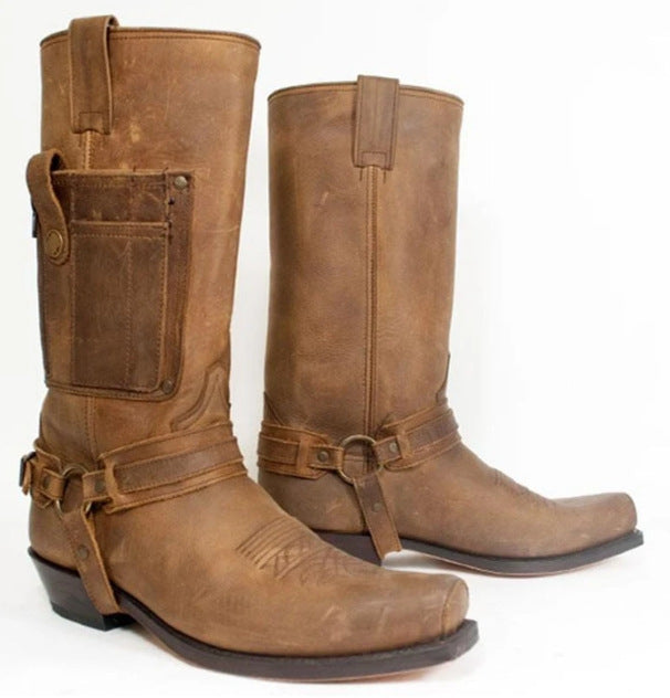 Botas de caballero bordadas de cuero con tacón alto para hombre