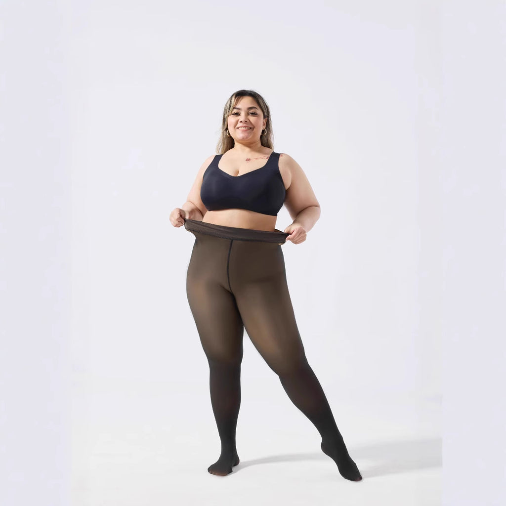 Leggings negros transparentes con forro polar de talla grande