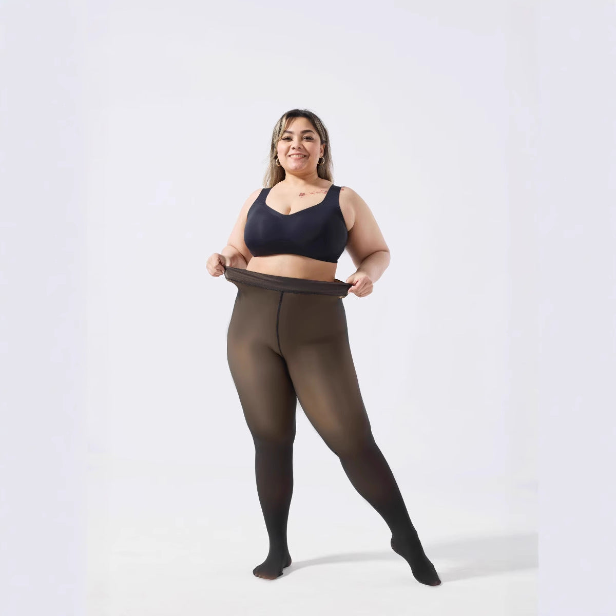Leggings negros transparentes con forro polar de talla grande