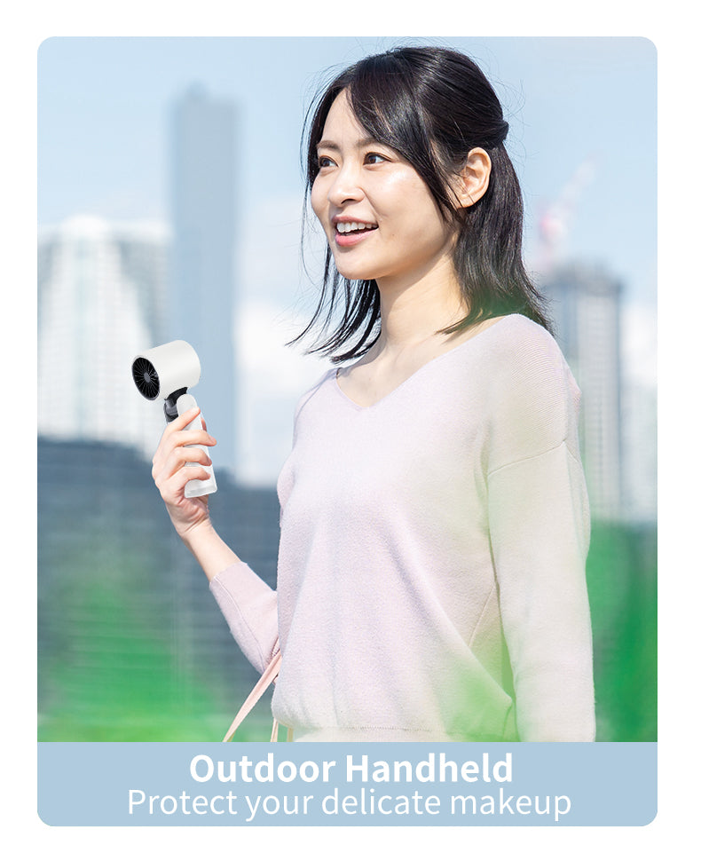 Ventilador portátil de mano, miniventilador turbo de velocidad ajustable, modo de temperatura reducida, pantalla digital recargable, ventilador personal plegable con luz nocturna, adecuado para mujeres y hombres al aire libre.