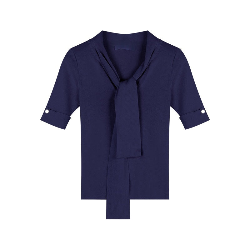 Elegant Ribbon Detail Chic And Mature Figure-hugging Short-sleeve T-shirt