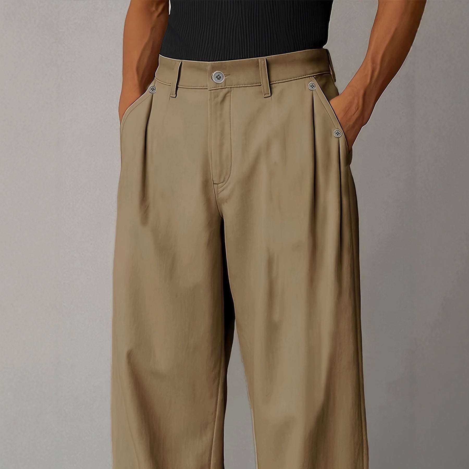 Pantalones rectos casuales de color liso con estilo para hombre