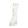Botas de nieve de suela gruesa con plataforma y tacón alto y botas de piel
