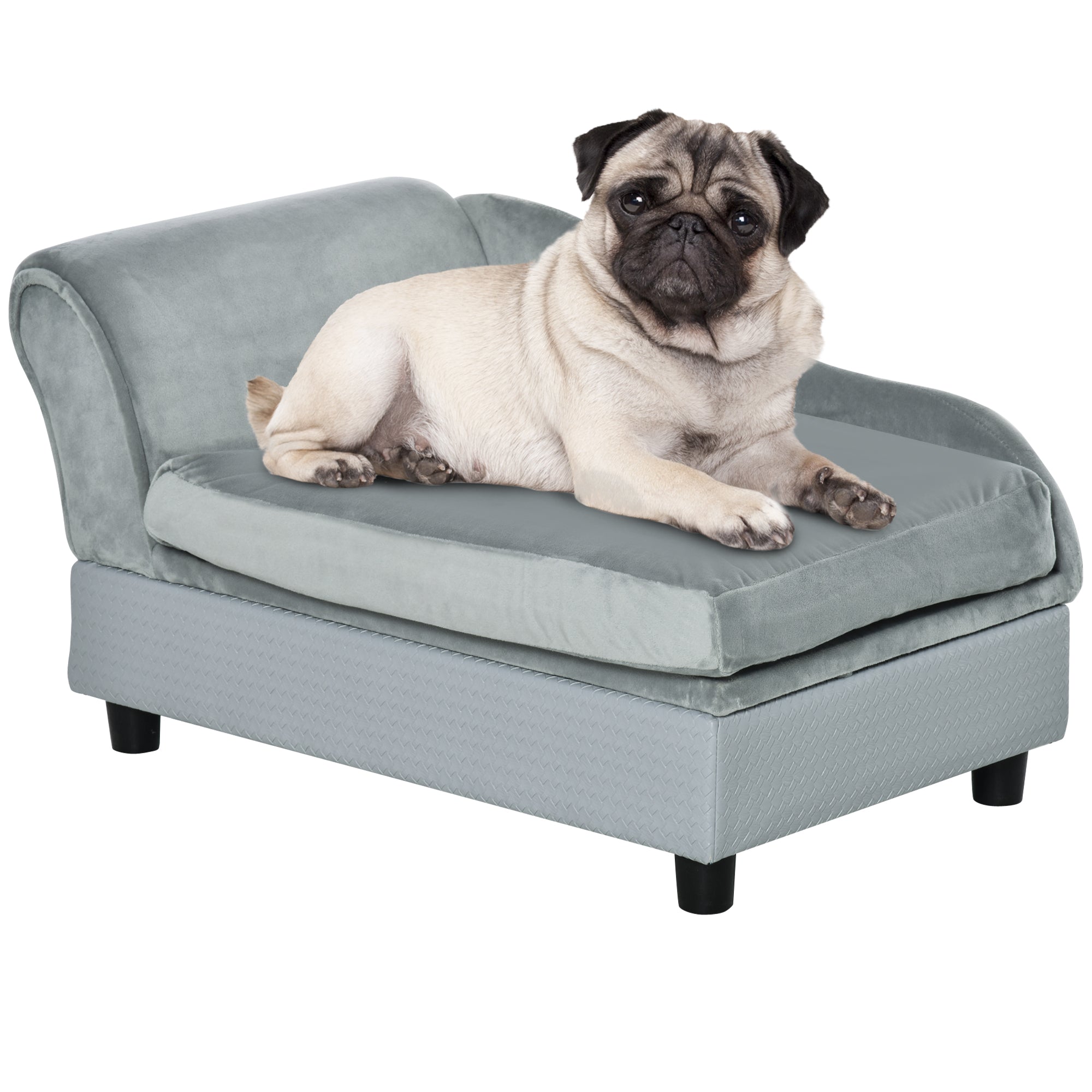 Cama de lujo para perros pequeños, con espacio de almacenamiento oculto, sofá de espuma suave, muebles modernos para mascotas, color gris