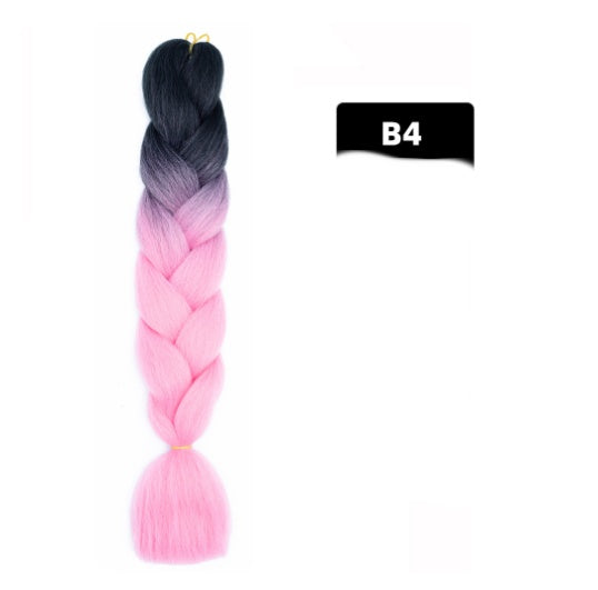Peluca de seda africana de alta temperatura con fibra química y trenza grande en color degradado