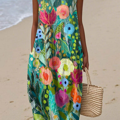Vestido elegante casual estampado sin mangas para mujer
