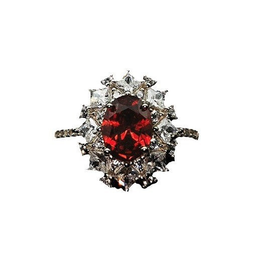 Silver Ring With An Adjustable Opening Featuring A Pigeons Blood Red High carat Zircon